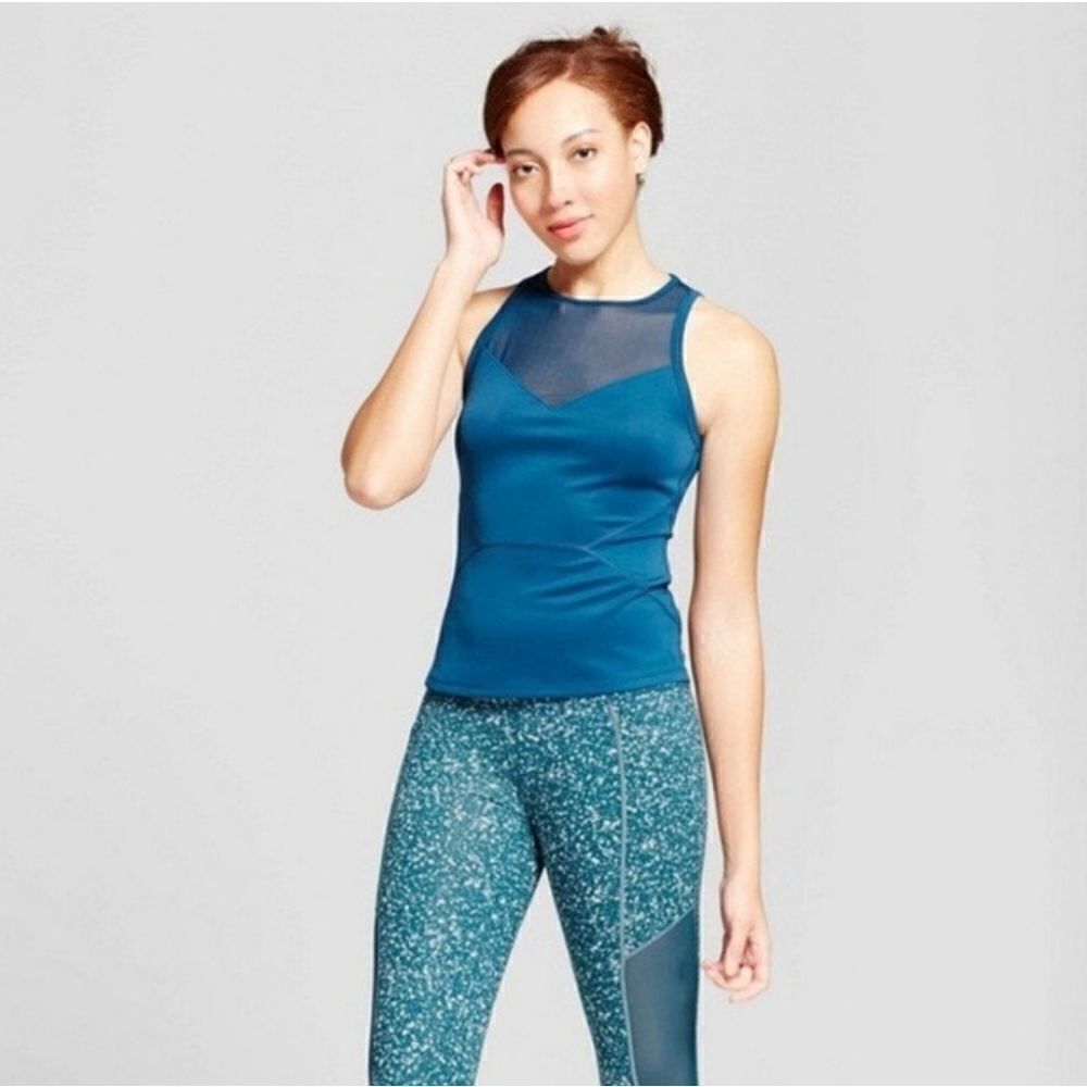 JoyLab Women's Blue Workout Tank Top with Mesh - Picture 2 of 12